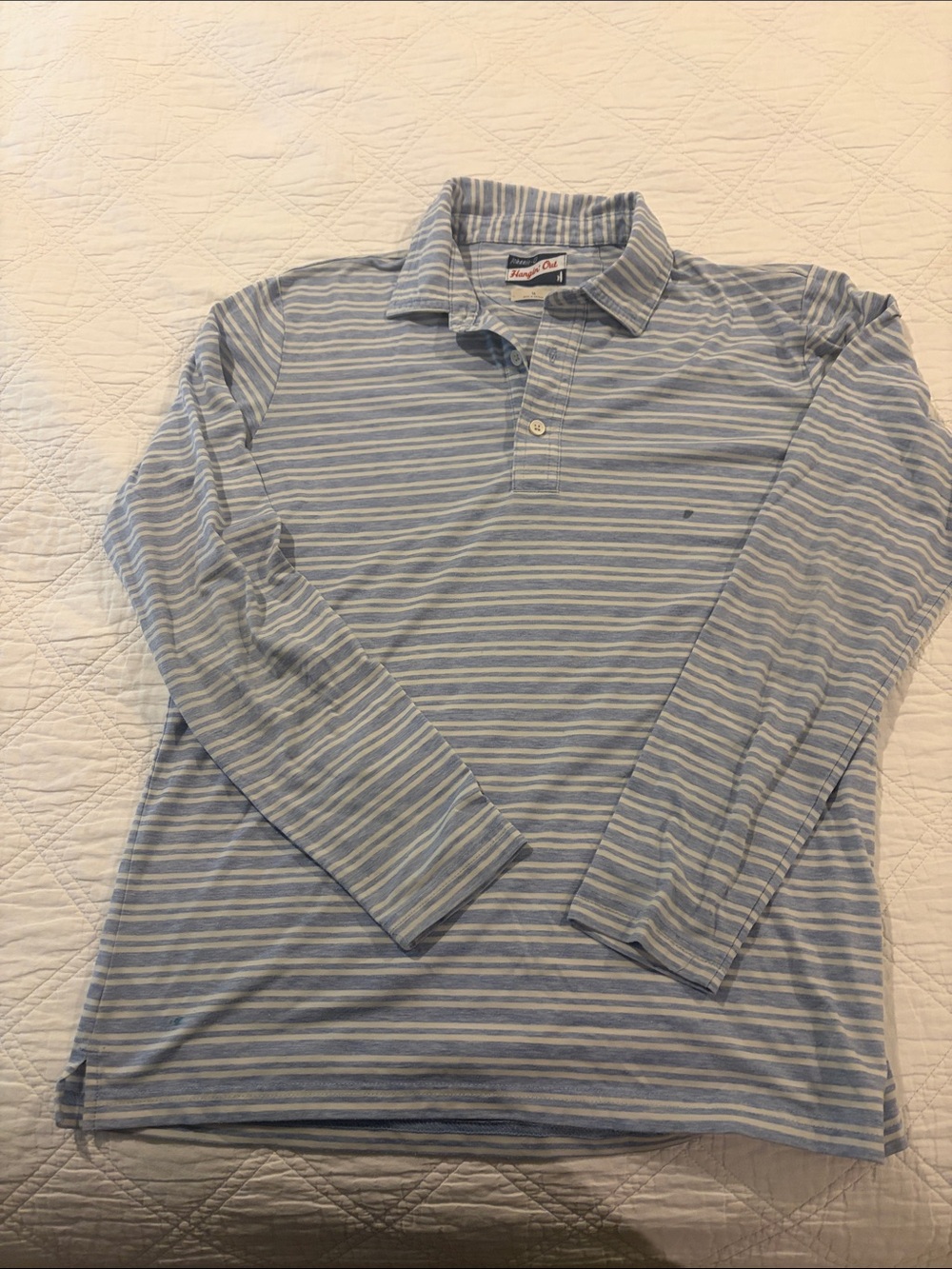 johnnie-O Light Blue and White Striped Long-Sleeve Polo Back to School
